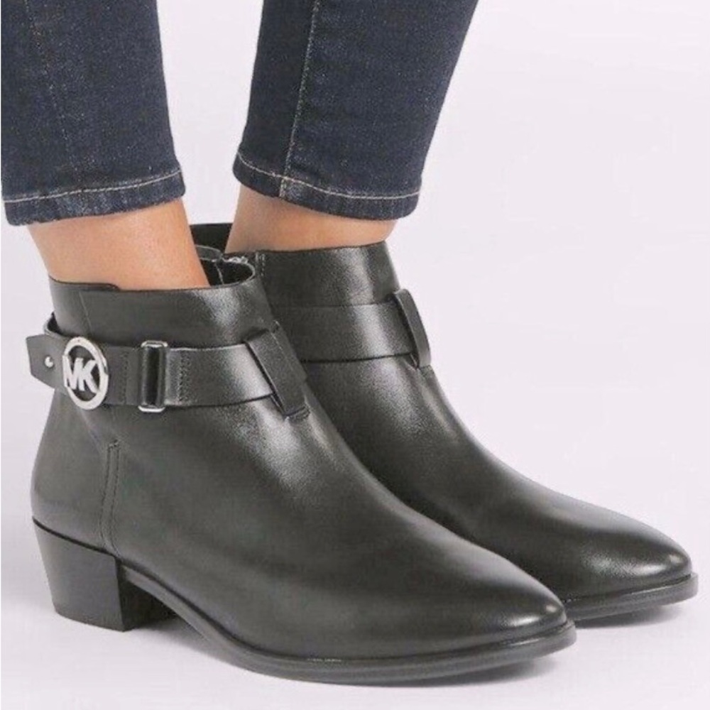 Michael Kors Black Ankle Booties with Silver Buckle